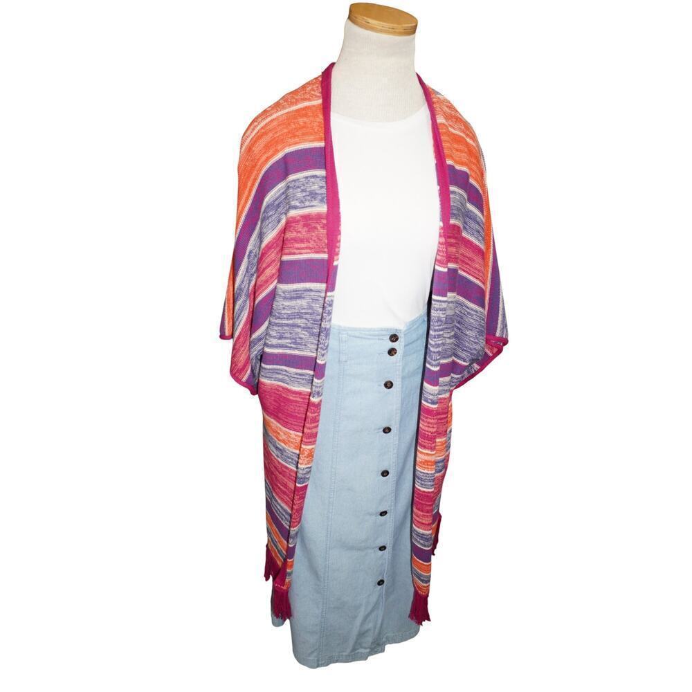 Wrangler Retro Striped Fringe Kimono Cardigan S/M – Boho Southwestern Open Front